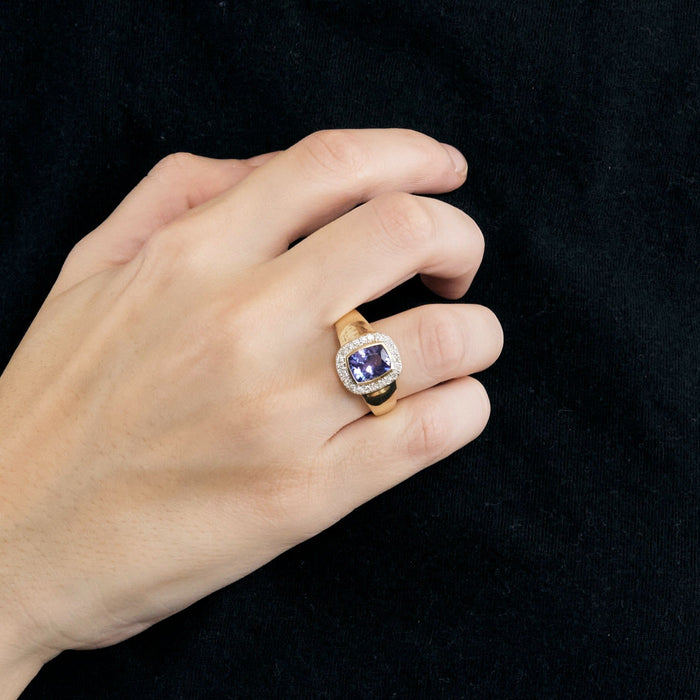 Bague en jaune 14K, tanzanite et diamants