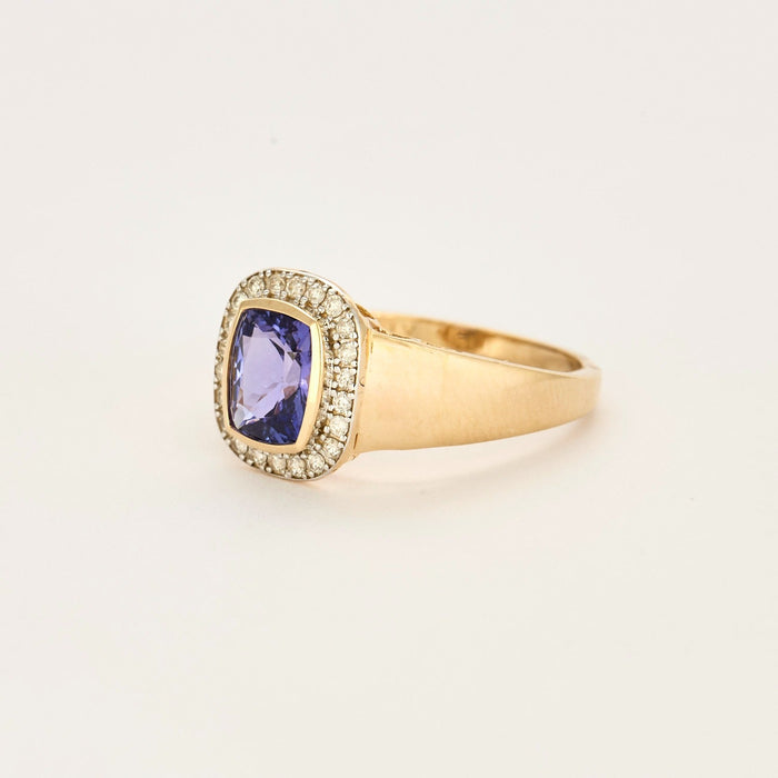 Bague en jaune 14K, tanzanite et diamants