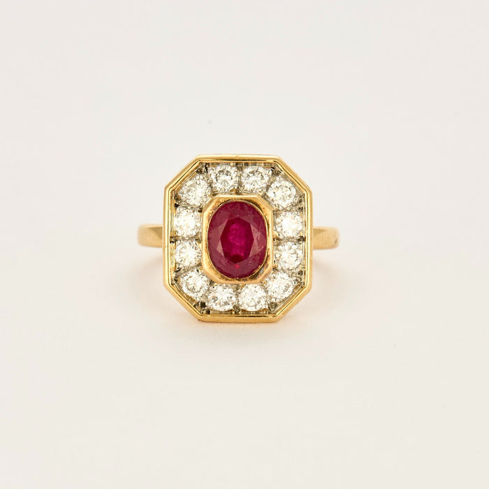 Bague en platine, or jaune, rubis et diamants