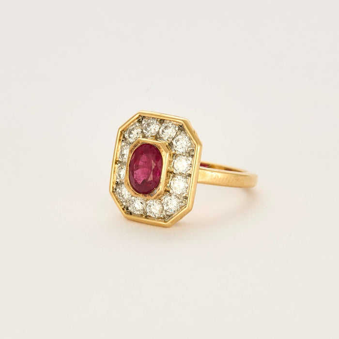 Bague en platine, or jaune, rubis et diamants