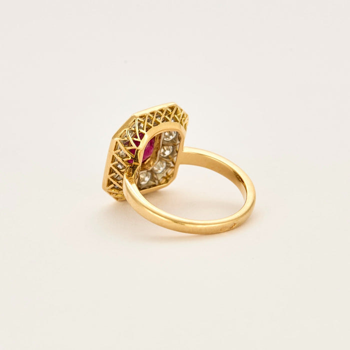 Bague en platine, or jaune, rubis et diamants