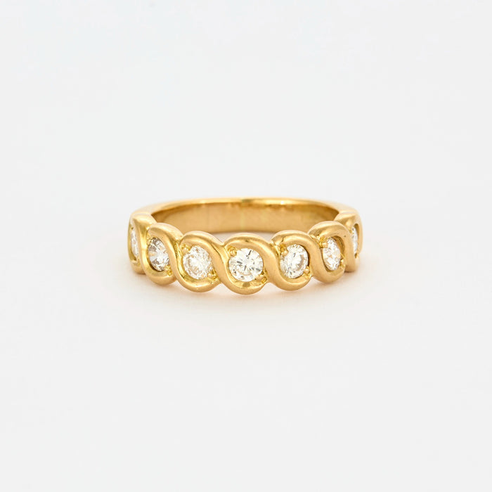 Bague tressée or jaune et diamants