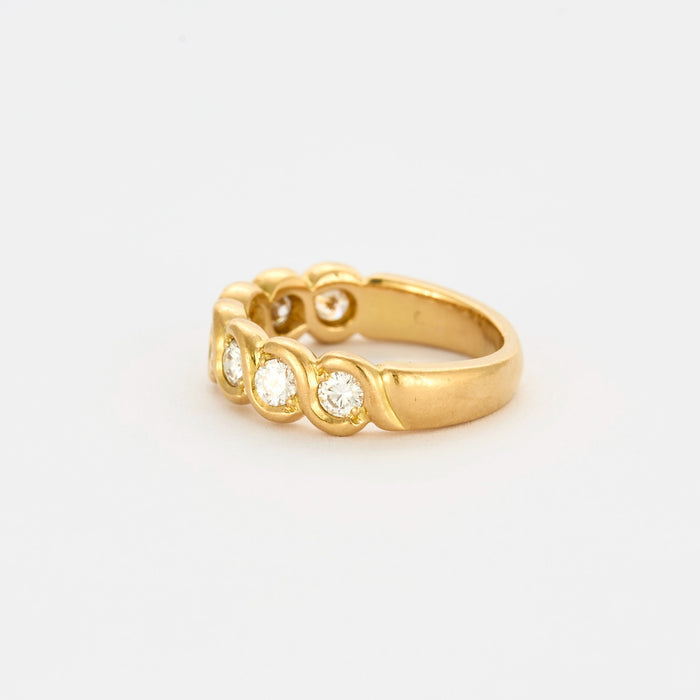 Bague tressée or jaune et diamants