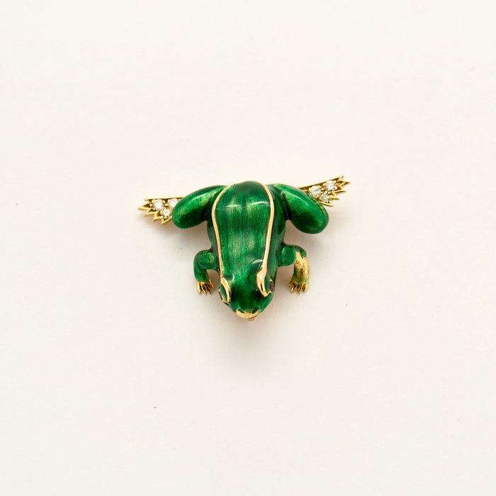 BOUCHERON - Broche Grenouille en or jaune,  rubis, diamants, émail