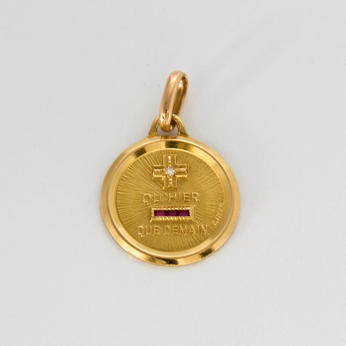 AUGIS- Ancienne Médaille d'Amour, or jaune et rubis