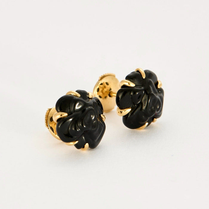 Boucles d'oreilles CHANEL by LORENZ BÄUMER - CAMELIA - Puces d'oreilles camélia en jaune et céramique noire 58 Facettes DDV6154-7