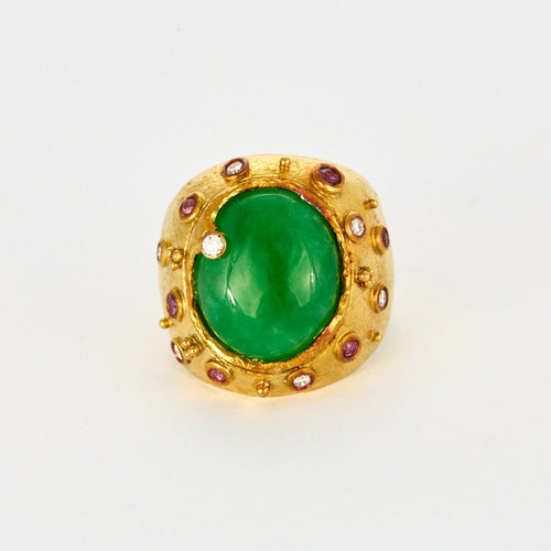 Bague 50 Bague en or jaune, jade, diamants et saphirs roses 58 Facettes DV2550-3-50-2