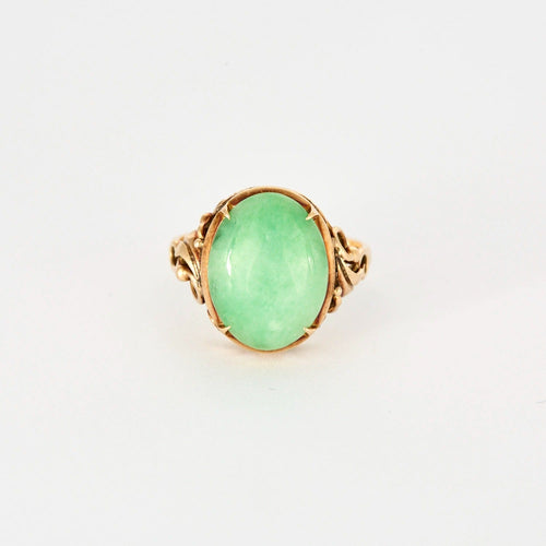 Bague 53 Bague en or jaune et cabochon de jade jadéite vert 58 Facettes DV2550-5-53-2