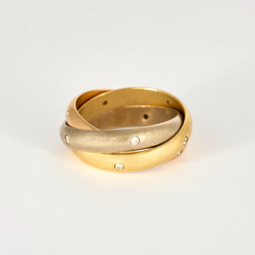 Bague 56 CARTIER - TRINITY - Alliance trois ors et quinze diamants 58 Facettes DV8895-1-56-3