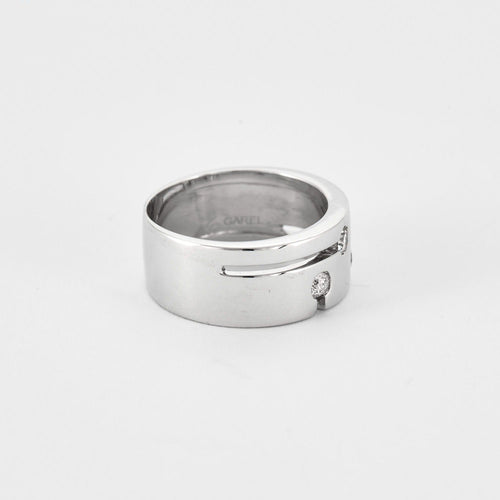Bague 56 CAREL - Large anneau en or gris et diamants 58 Facettes DV1488-6-56-3