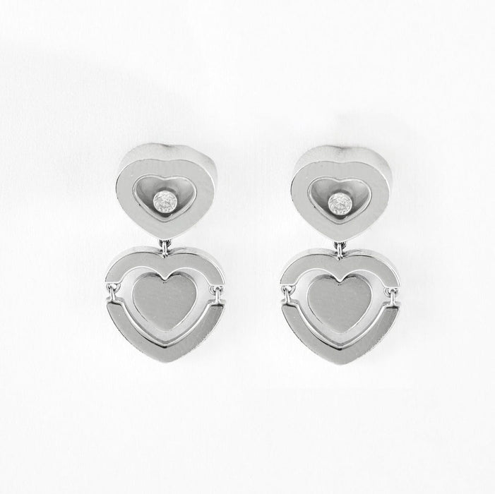 CHOPARD - Happy Amor - Boucles d'oreilles cœur en Or blanc et Diamant