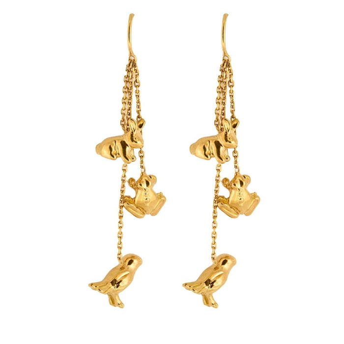 Boucles d'oreilles GARNAZELLE - Prodigieux Bestiaire - Pendants d'oreilles trois animaux en or jaune 58 Facettes DV0795-6