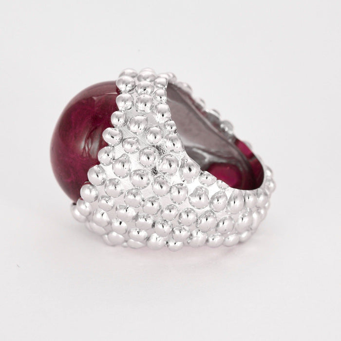 Bague 55 GARNAZELLE - POUDRE D'ESCAMPETTE - Bague or blanc et tourmaline cabochon 58 Facettes DV0795-5