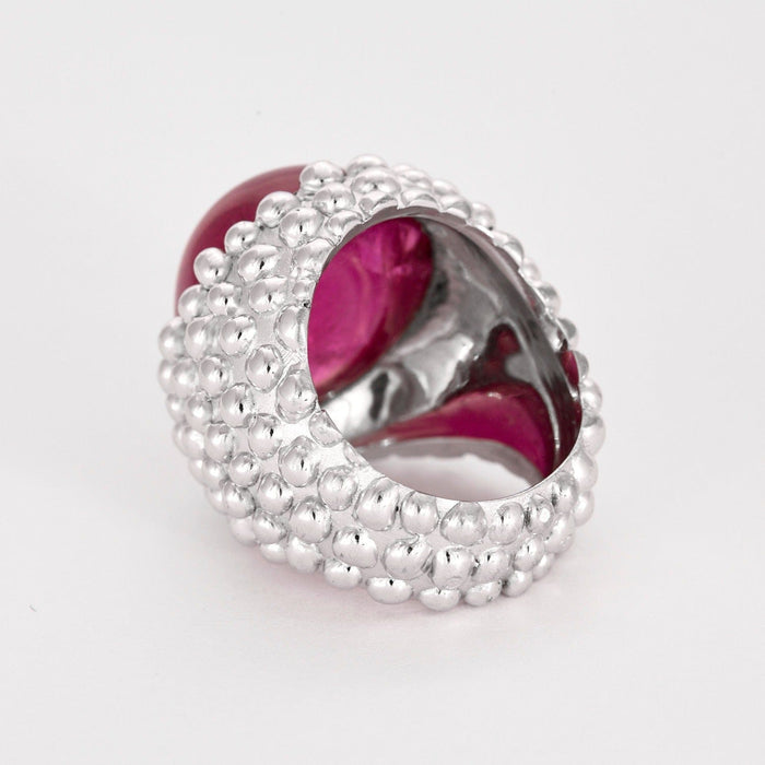 Bague 55 GARNAZELLE - POUDRE D'ESCAMPETTE - Bague or blanc et tourmaline cabochon 58 Facettes DV0795-5