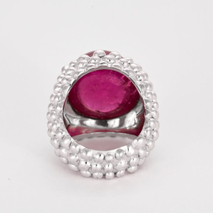 Bague 55 GARNAZELLE - POUDRE D'ESCAMPETTE - Bague or blanc et tourmaline cabochon 58 Facettes DV0795-5