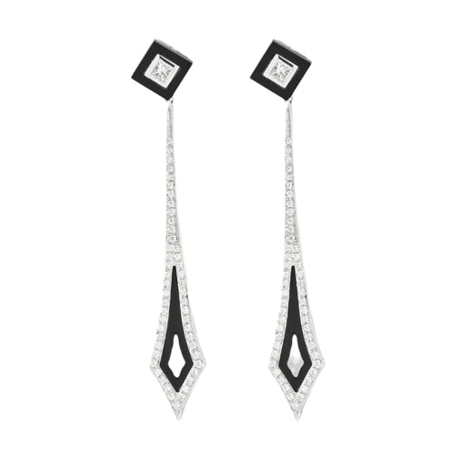 Boucles d'oreilles Pendants d'oreilles or blanc, diamants et onyx 58 Facettes DV0671-19