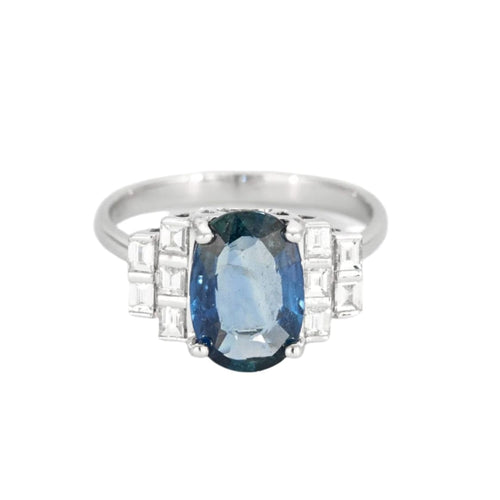 Bague 53 Bague or blanc, saphir et diamants 58 Facettes DV0671-21-53-2