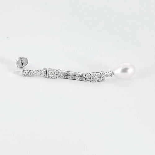 Boucles d'oreilles Pendants d'oreilles platine, diamants et perles 58 Facettes DV0671-23