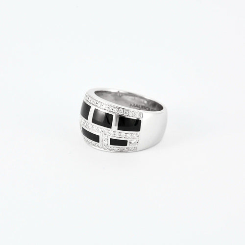 Bague 54 MAUBOUSSIN - Le vice - Bague en laque noir, or gris et diamants 58 Facettes DV9139-1-54-3
