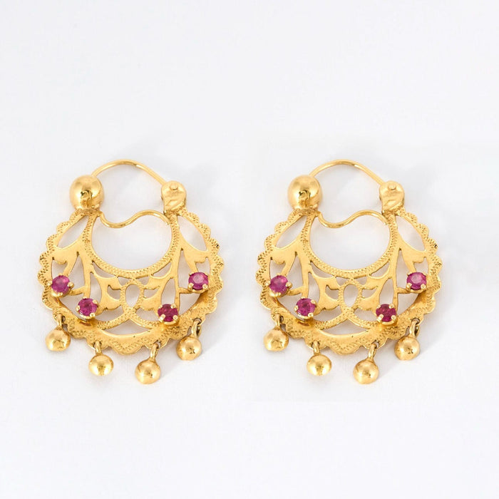 Boucles d'oreilles Créoles savoyardes or jaune et rubis 58 Facettes DV7166-3