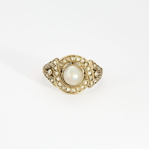 54.5 Bague Art déco, deux ors, perle bouton et diamants 58 Facettes DV8895-2