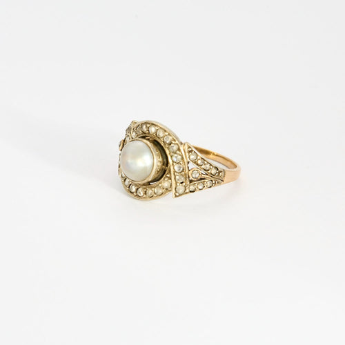 Bague 54.5 Bague Art déco, deux ors, perle bouton et diamants 58 Facettes DV8895-2