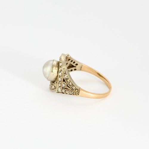 Bague 54.5 Bague Art déco, deux ors, perle bouton et diamants 58 Facettes DV8895-2