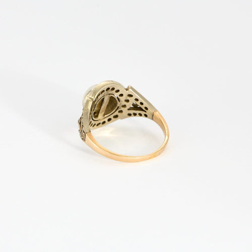 Bague 54.5 Bague Art déco, deux ors, perle bouton et diamants 58 Facettes DV8895-2