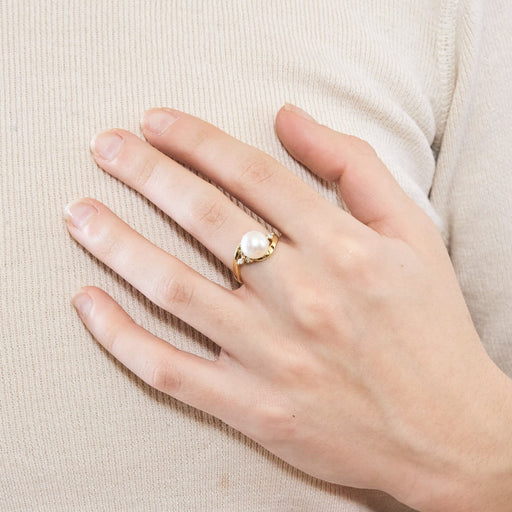 Bague 53 Bague en or jaune, perle de culture et diamants 58 Facettes DV9986-6-53-2