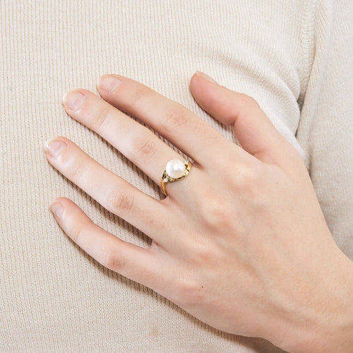 Bague 53 Bague en or jaune, perle de culture et diamants 58 Facettes DV9986-6-53-2