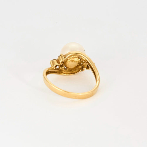 Bague 53 Bague en or jaune, perle de culture et diamants 58 Facettes DV9986-6-53-2