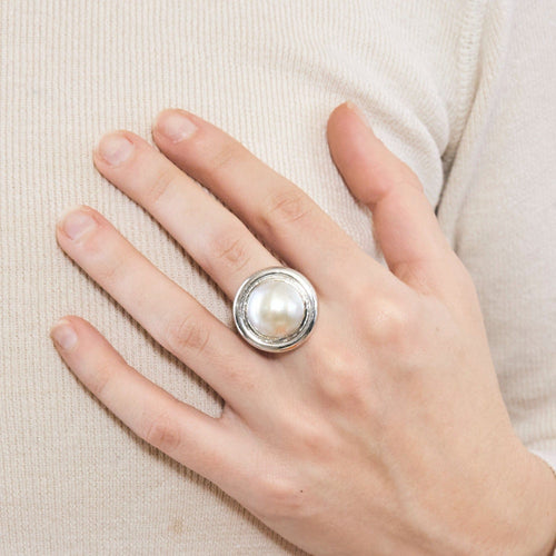 Bague 54 Bague or blanc et perle mabé 58 Facettes DV0846-14-54-3