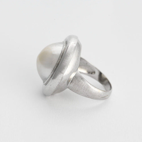 Bague 54 Bague or blanc et perle mabé 58 Facettes DV0846-14-54-3