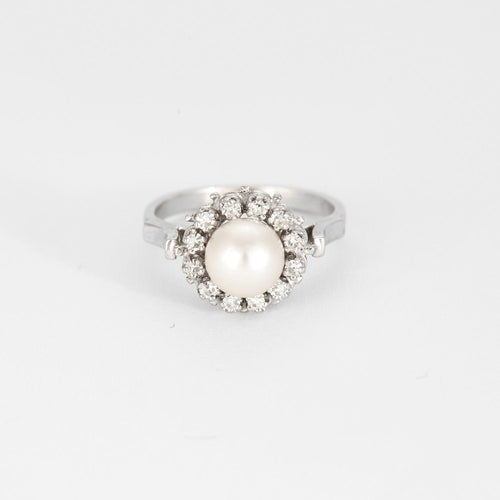Bague 50 Bague Marguerite or blanc, perle et diamants 58 Facettes DV0846-16-50-2