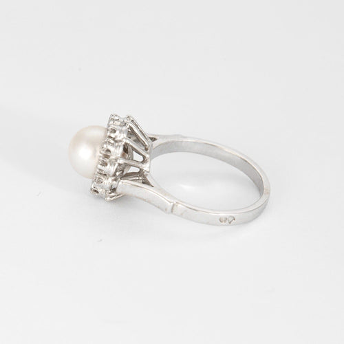 Bague 50 Bague Marguerite or blanc, perle et diamants 58 Facettes DV0846-16-50-2