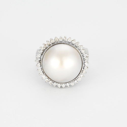 Bague 57 Bague  en or blanc, perle mabé et diamants 58 Facettes DV0846-9-57-3