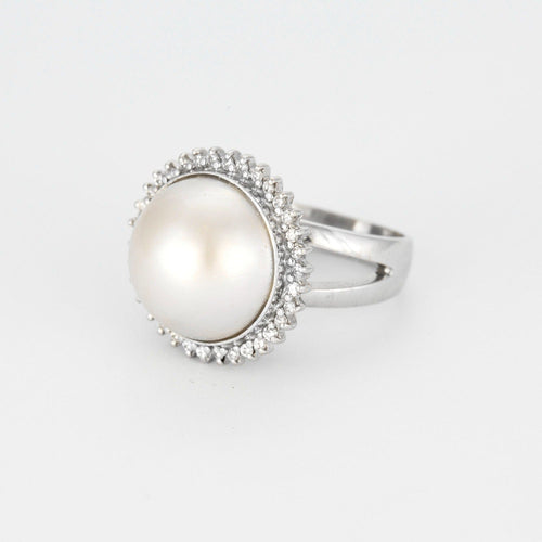 Bague 57 Bague  en or blanc, perle mabé et diamants 58 Facettes DV0846-9-57-3