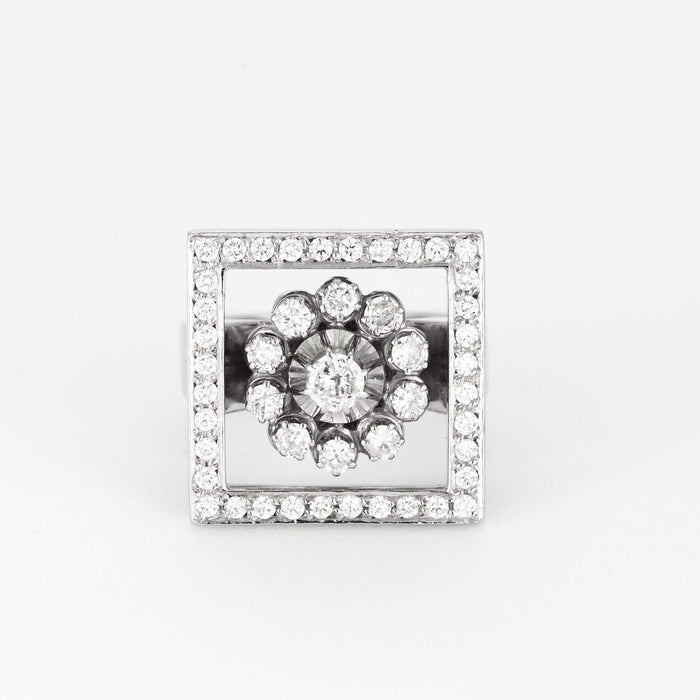 Bague 59 Bague fleur, or blanc et diamants 58 Facettes DV0846-13-59-2