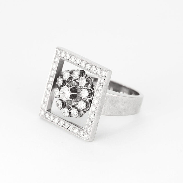 Bague 59 Bague fleur, or blanc et diamants 58 Facettes DV0846-13-59-2