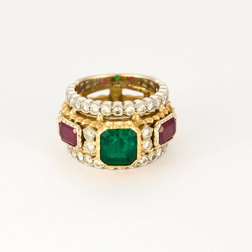 Bague 53 Bague bandeau deux ors, émeraude, rubis et diamants 58 Facettes DV0819-4-53-2