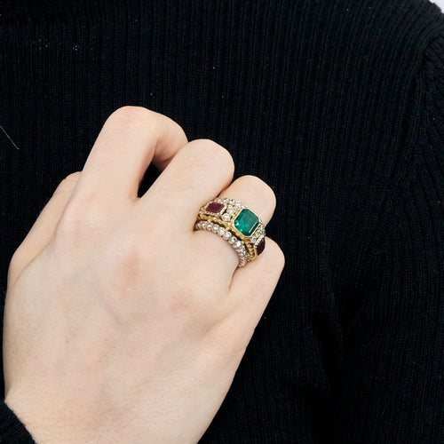 Bague 53 Bague bandeau deux ors, émeraude, rubis et diamants 58 Facettes DV0819-4-53-2