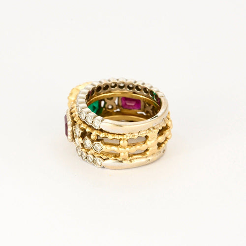 Bague 53 Bague bandeau deux ors, émeraude, rubis et diamants 58 Facettes DV0819-4-53-2