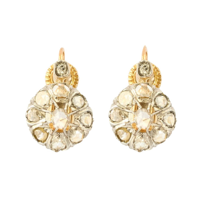 Paire de boucles d'oreilles "Dormeuses" en or jaune et or blanc et diamants