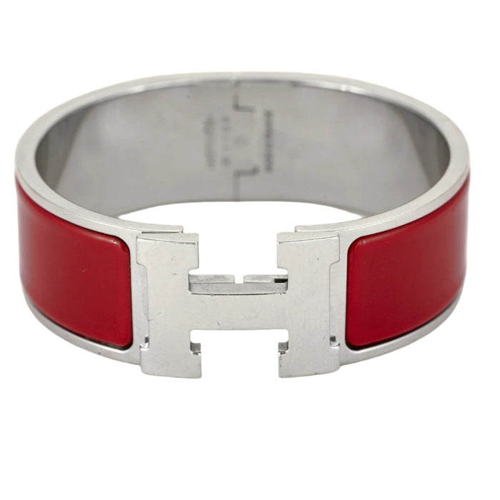 Bracelet HERMES - Clic H - Bracelet en métal argenté palladié émaillé rouge 58 Facettes DV0654-6