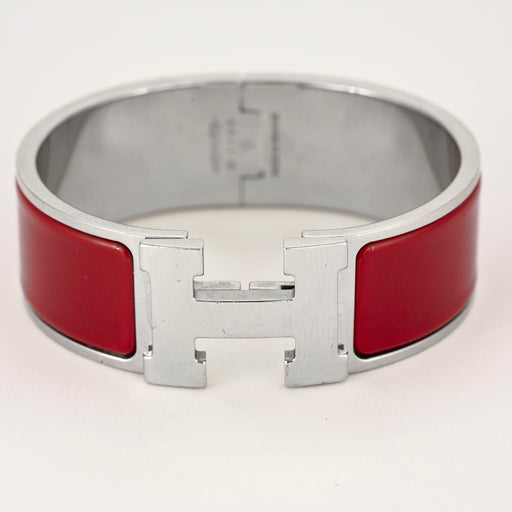 HERMES - Clic H - Bracelet en métal argenté palladié émaillé rouge 58 Facettes DV0654-6