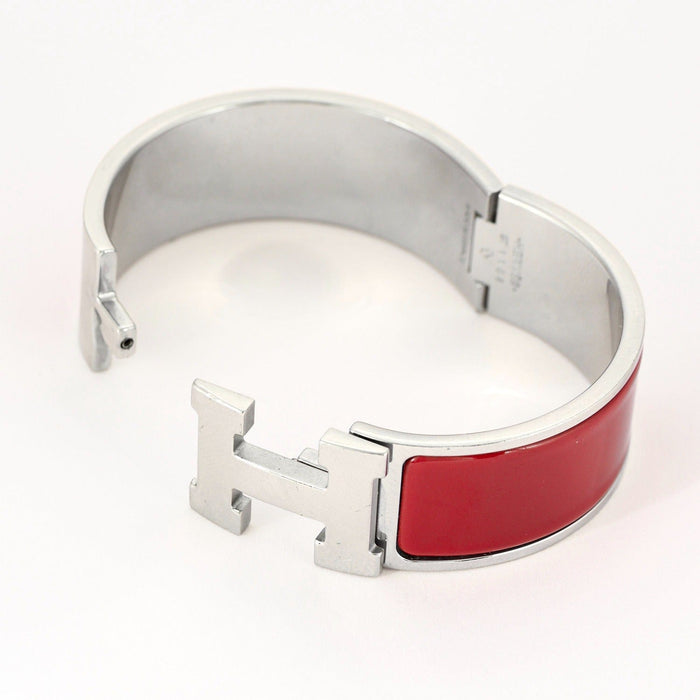 Bracelet HERMES - Clic H - Bracelet en métal argenté palladié émaillé rouge 58 Facettes DV0654-6