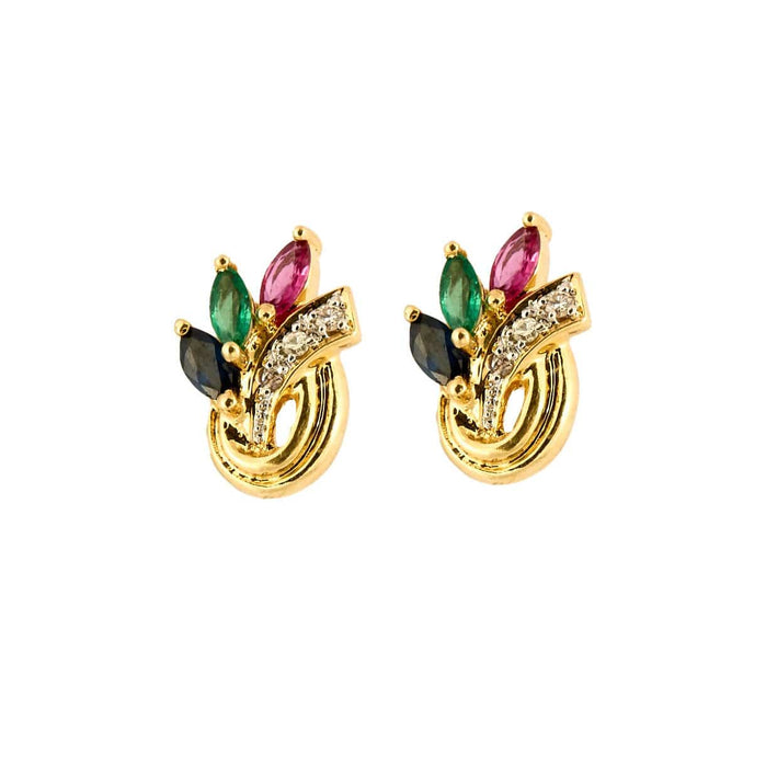 Boucles d'oreilles Puces d'oreilles or jaune, rubis, saphir, émeraude et diamants 58 Facettes DDV7988-6