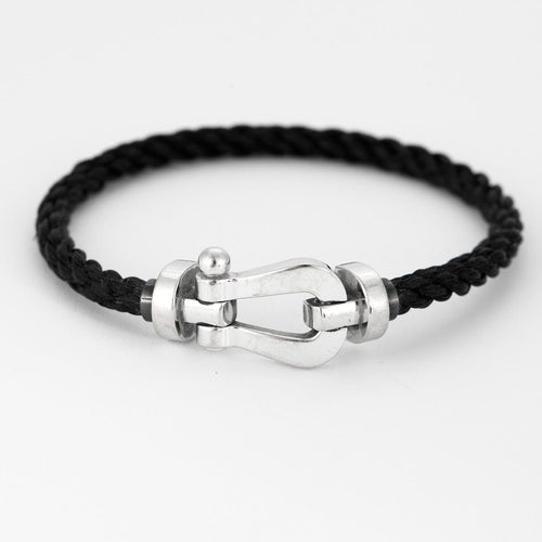 Bracelet FRED - Force 10 - Bracelet or blanc et cordon tressé noir 58 Facettes DV0858-1