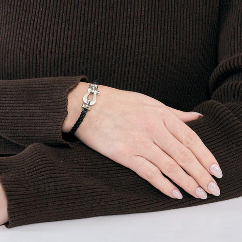 Bracelet FRED - Force 10 - Bracelet or blanc et cordon tressé noir 58 Facettes DV0858-1