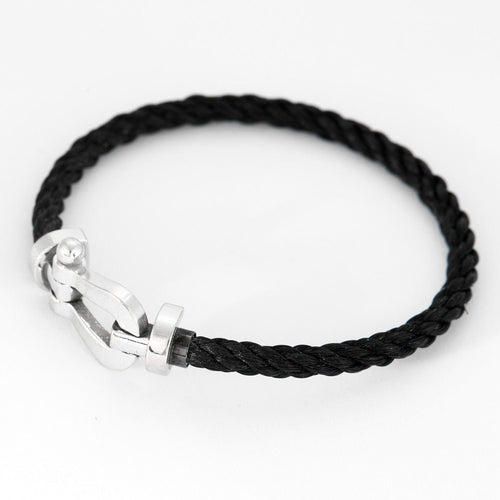 Bracelet FRED - Force 10 - Bracelet or blanc et cordon tressé noir 58 Facettes DV0858-1